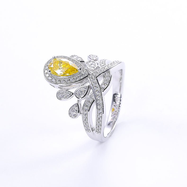 Josephine Crown Imperiale Pear Shaped Moissanite Halo Engagement Ring in Pave Setting (1ct. ) - La Pretti